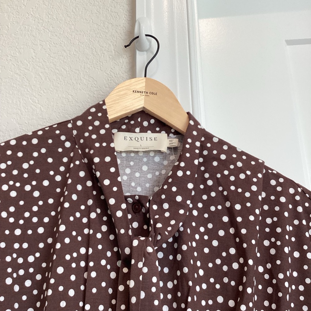 Exquise Tobie Collared Button-Front Tie-Neck Mini Shirt Dress Anthroplogie NEW - Picture 7 of 15